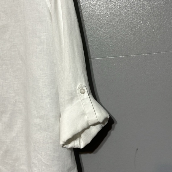 Chico’s Classic-Fit No-Iron Linen Shirt Long Sleeve Crisp White Button Up Top - Picture 10 of 13